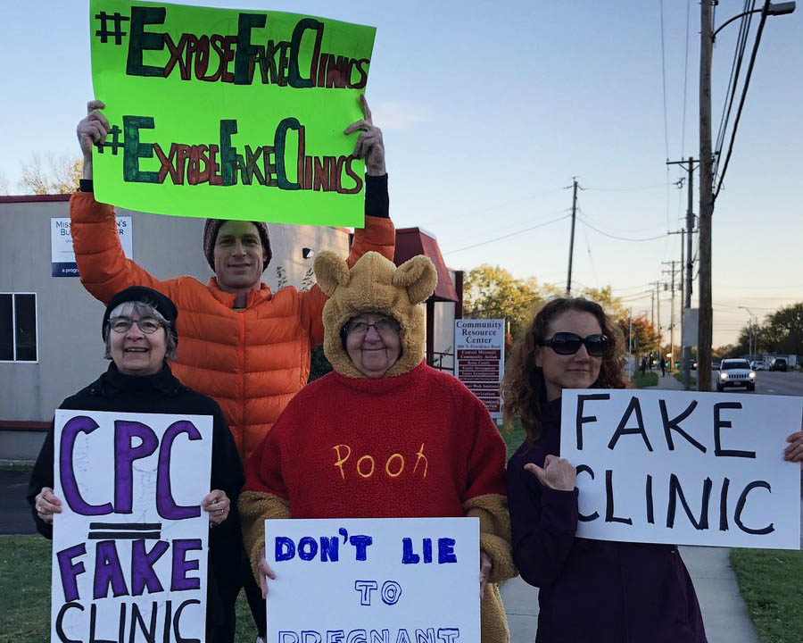 Pro-abortion protesters outside a life-saving pregnancy center offering free services to women in Missouri.