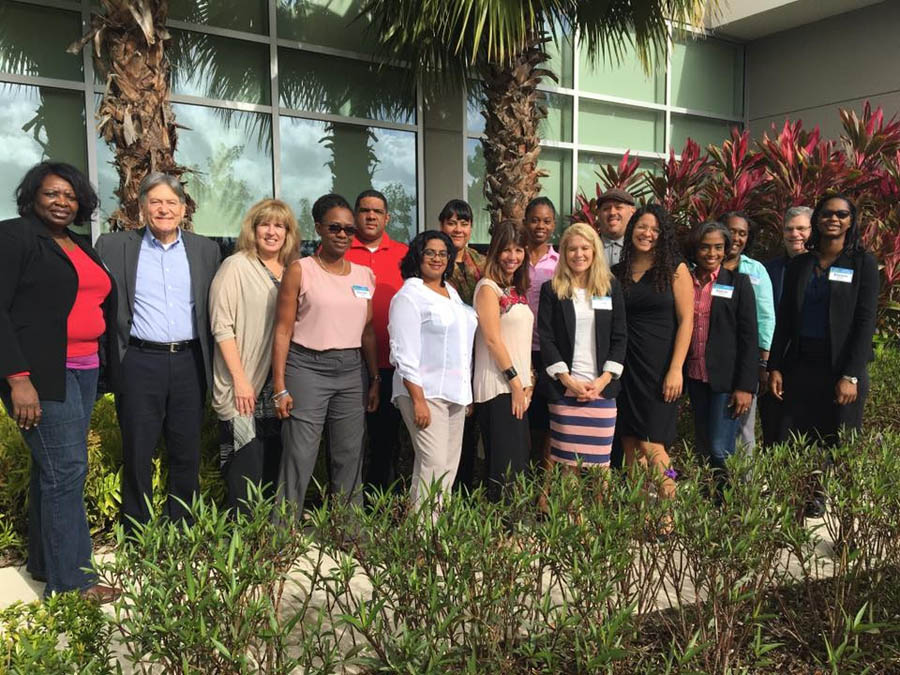 Participants in the Caribbean leadership summit outside of Cree Women's Center in Bayamon, Puerto Rico